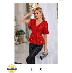 NWOT GRACE KARIN Glitter Sequin Peplum Top with Split Sleeve for Women 2x